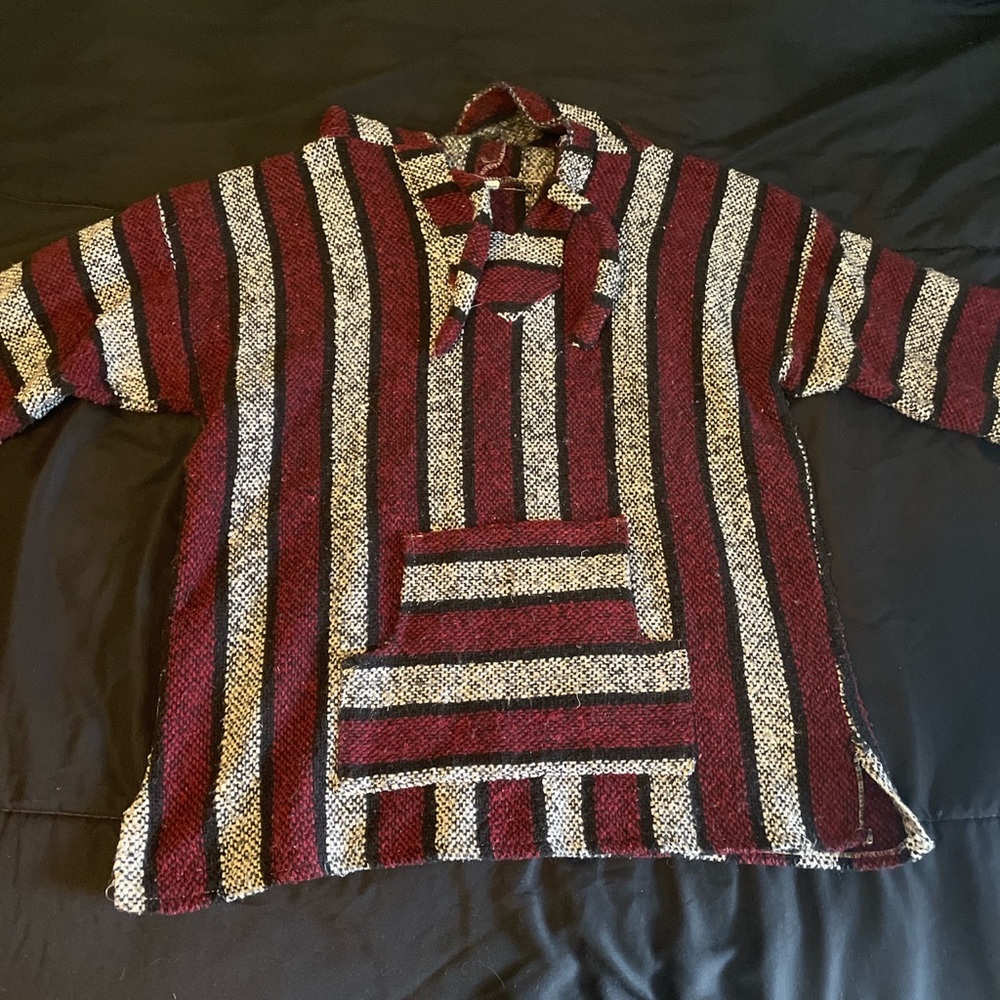 Red white and black sweater